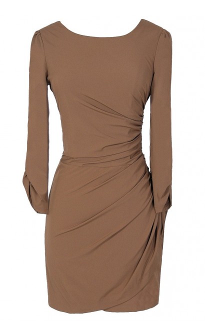 Mystery Girl Fitted Open Back Dress in Mocha